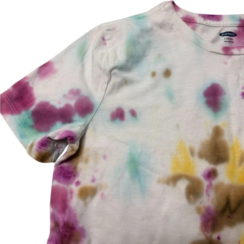 Old Navy | Kids White Shirt with Colorful Purple Yellow Turquoise Tie-Dye Tee